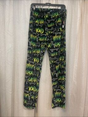 Men’s Black Lounge Pants with Neon Green, Yellow & Blue Graffiti Cozy Pajamas